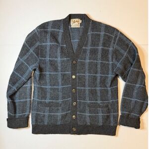 Vintage Barclay Mohair Lambswool Cardigan Plaid Sweater Mens L